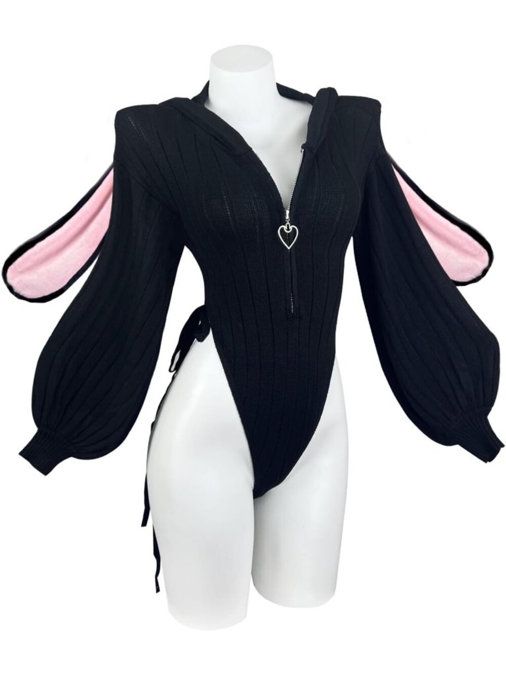 Women's Black Knitted Lingerie Cosplay Costumes Bunny Outfits Bodysuit Tops